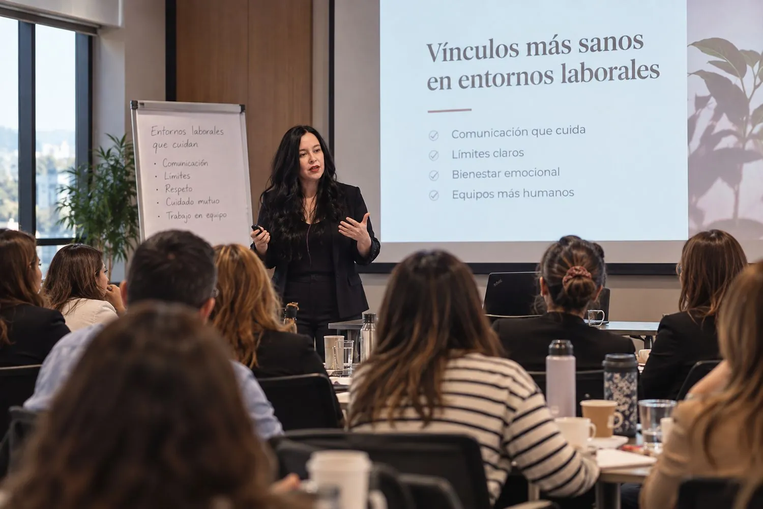 Soledad Lobos Jorquera dictando un taller para un equipo de trabajo